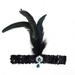 Serre-tête à plumes et sequins style Charleston des années 20, orné de bijoux, noir, pour enterrement de vie de jeune fille, vente en gros - Product Image 1