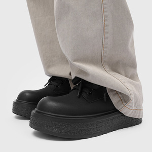 Chaussures Chunky Empire pour Hommes, Bout Rond, Lacets, Rehaussantes, Style Rétro Workwear, Toutes Saisons, Couleur Unie, Doublure PU, Semelle Caoutchouc - Product Image 4