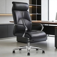Fauteuil de bureau exécutif ergonomique en cuir véritable de luxe, pivotant, à dossier haut, minimaliste et réglable, pour la maison, le bureau et l'hôtel (vente en gros)