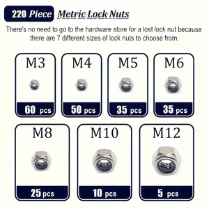 Stainless Steel Metric Locking Nut Kit 220pcs M3-<b>12</b> Nylon Embedded Hex Nuts For Fitness Equipment - Product Image 4