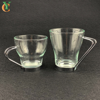 Tasse à thé en verre transparent classique de 200 ml/300 ml/7 OZ/10 OZ avec poignée en acier inoxydable pour boire de l'eau, cadeau d'affaires