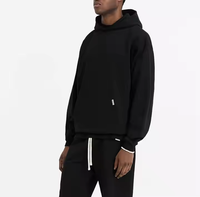 Sudadera con Capucha de Algodón Negra para Hombre, Gruesa, OEM, ODM, Personalizada con DTG, 380 g/m², Sudadera de Forro Polar, Estilo Holgado, Lisa, D33