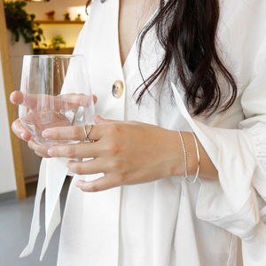 Bracciale a Doppio Strato in <span class=keywords><strong>Argento</strong></span> Sterling <span class=keywords><strong>925</strong></span> con Catena Piatta e a Barilotto per Ragazze, Elegante Charm per Regali e Feste - Product Image 4