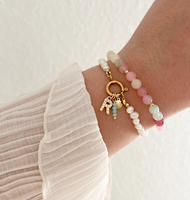 Bracelet à breloques en acier inoxydable avec perles d'eau douce et fermoir à ressort, breloques personnalisables DIY pour femmes