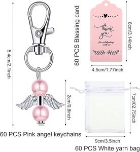 Manufacturer Angel Keychain Favor Sets Bulk Pearl Angel Charms Organza Bags Custom Logo Tag for Funeral Memorial Guest Gifts - Product Image 3