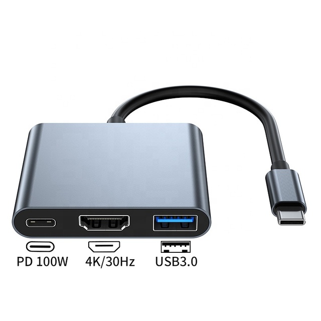 3 in 1 USB3.0 Type-C to USB 3.0 4K HDTV Hub Docking Station with PD100W Charging & Data Transfer (Stock)