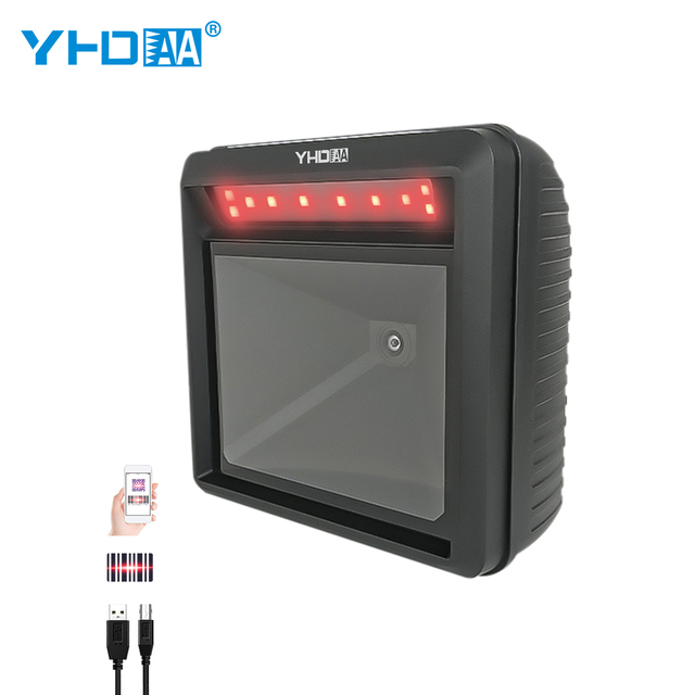 High Quality 2D Omnidirectional Auto Sense Bar Qr Code Reader USB Wired Big Window Desktop Barcode Scanner