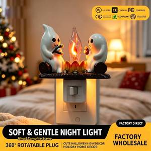 Cute Ghost Campfire Halloween LED <strong>Night</strong> Light Plug-in Decorative Lighting Spooky Holiday Home Decor Soft Warm Glow Lamp - Product Image 1