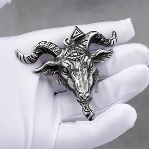 Baphomet Satan collana con ciondolo testa di capra ciondolo Punk in acciaio inossidabile satanico occhio del diavolo ciondolo animale selvatico