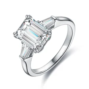 Classic Emerald Cut Cubic Zirconia 3 Carat White Color Simulated Diamond Gemstone 925 sterling silver Rings