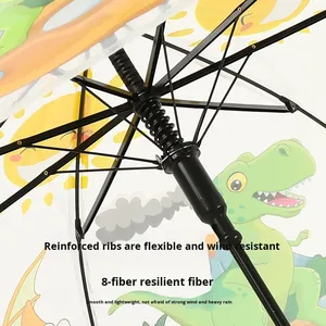 <span class=keywords><strong>Parapluie</strong></span> <span class=keywords><strong>transparent</strong></span> mignon en forme de petit dinosaure pour les garçons et les filles de la maternelle, <span class=keywords><strong>parapluie</strong></span> résistant au <span class=keywords><strong>vent</strong></span> avec baleines en fibre pour enfants - Product Image 2