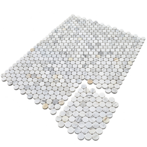 Mosaïque ronde en marbre doré de Carrare, mosaïque en pierre naturelle pour salle de bain, douche, mur, sol, crédence de cuisine, rénovation de villa - Product Image 1