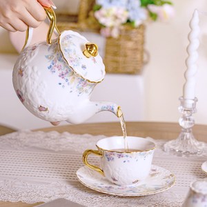 Service à thé de l'après-midi <span class=keywords><strong>en</strong></span> céramique colorée de style pastoral Secret Garden, luxe léger et rétro, avec tasses, soucoupes, théière et sucrier - Product Image 3