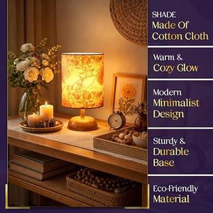 Eco-Friendly Square Bamboo Floral <b>Bird</b> <b>Table</b> <b>Lamp</b> with Fabric Shade Desktop & Bedside <b>Lamp</b> for Home Decor - Product Image 1