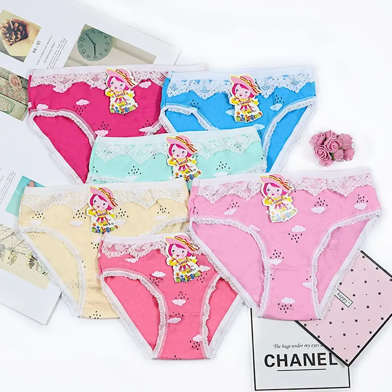 Wholesale Colorful Lovely Lace Cotton Girls Panties Kids Underwear Printed underpants for girls