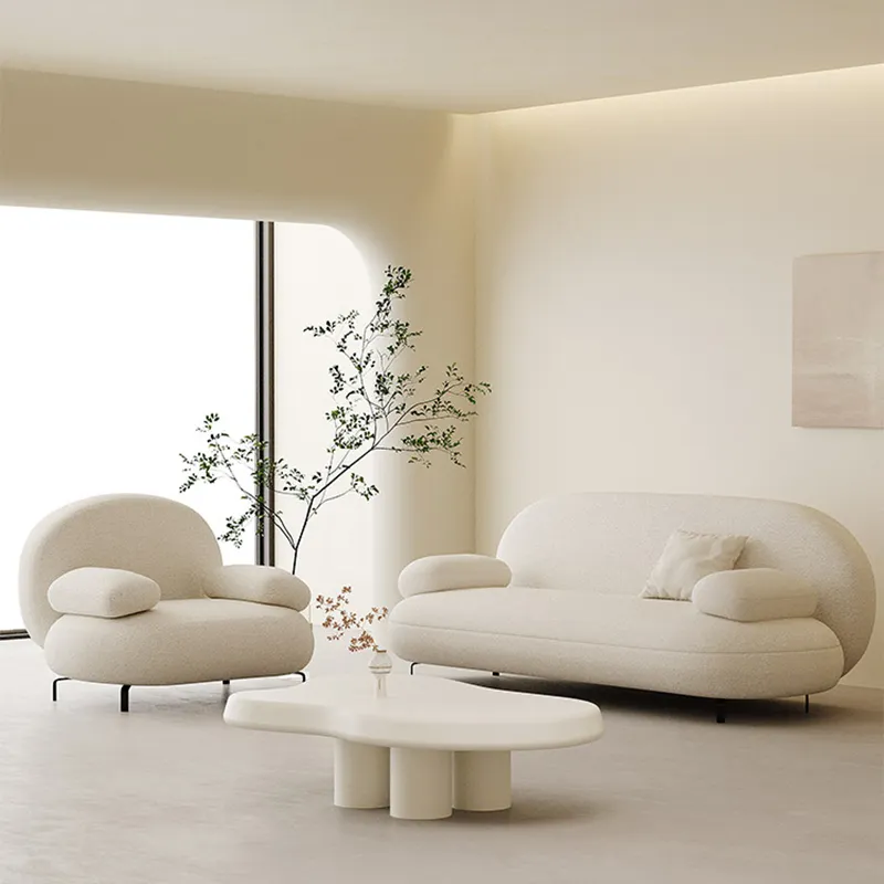 Canapé de salon en tissu à boucle ronde à la mode Canapés de luxe Ensemble de canapés modulaires blancs modernes à siège d'amour