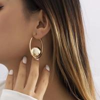 NYY Fashion Simple Sautoir Perle Hoops Open Circle White Pearl Pendant Necklace Statement Alloy Gold Plated Jewelry Set Women