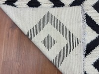 Tapis en laine noué à la main, tapis géométrique noir et blanc, tapis à poils longs, tapis fait main, tapis moderne pour la décoration de la maison