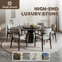 Ensemble de table à manger moderne minimaliste italien avec plateau en marbre, chaises pivotantes, 8 places pour banquet familial
