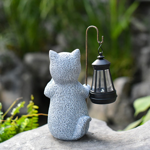 Statue de jardin solaire Figurine de chat avec lumière LED Cote IP65 pour Patio Balcon Cour Cadeau de pendaison de crémaillère Art de jardin - Product Image 5