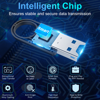 Pembaca Kartu T-Flash Mini Portabel USB 3.0 Kecepatan Tinggi dengan Tutup Adapter Pembaca Kartu Memori untuk Kartu TF