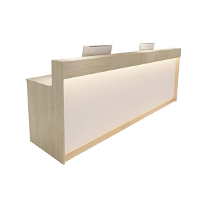 Mostrador <span class=keywords><strong>de</strong></span> Recepción Moderno <span class=keywords><strong>de</strong></span> Madera Clara con Tira <span class=keywords><strong>de</strong></span> Luz LED, Mostrador Frontal Simple para Oficina, Salón y Hotel - Product Image 4