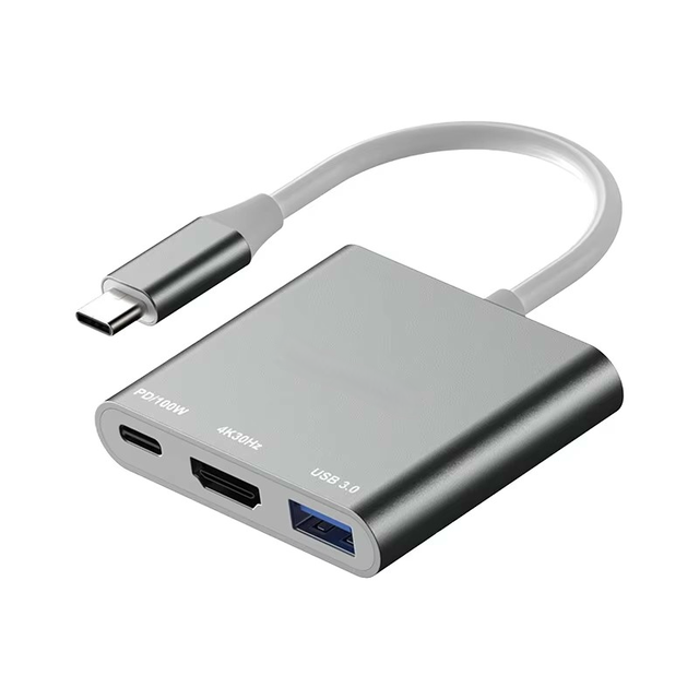 Premium 3-in-1 USB-C Hub 4K Adapter with 100W PD Fast Charging USB 3.0 Multi-Port Docking Station Suitable for Laptops/Computers
