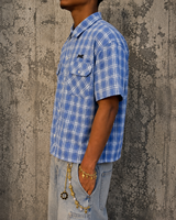 Fabricant de T-shirts Personnalisés – Chemise en Flanelle à Carreaux Oversize Boutonnée à Manches Courtes, Coupe Boxy, Style Patchwork, pour Homme