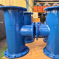 Raccord en T à bride DN300x200 en fonte ductile, résistant à la pression, pour alimentation municipale, antirouille, finition bleue élégante