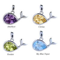 Pendentif Dauphin en Argent Sterling 925 Plaqué Rhodium avec Pierres Précieuses Naturelles Taillées en Poire, Vente en Gros Usine, Idéal pour Femme, Cadeau ou Tenue de Soirée