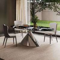 Table à manger ovale en pierre frittée/pierre ultra-cristalline de style moderne, noire, pour appartement et villa, meubles de maison