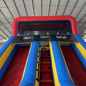 16ft màu đỏ và màu xanh ngoài trời trẻ em công viên nước lâu đài <span class=keywords><strong>bouncy</strong></span> trò chơi bơm hơi đôi trượt nước với quạt gió - Product Image 5