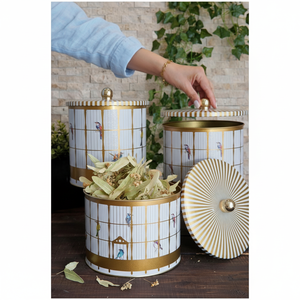 Kontensan Round <b>Metal</b> <b>Tin</b> Canister Set Dia 175mm (3Pcs) with Vintage Birdcage Design and Colorful Birds - Product Image 3