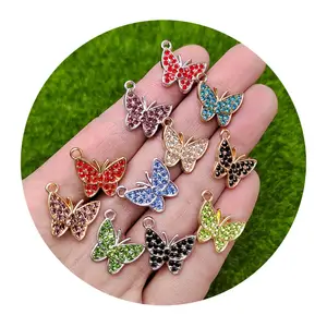 Colorful Alloy Enamel Butterfly Pendants Rhinestone Charm DIY Connectors for Necklace Bracelet Jewelry Component