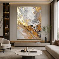 Peinture abstraite moderne sur toile de grande taille sur mesure, peinte à la main, avec des détails texturés en feuille d'or, art mural en acrylique, décoration intérieure pour salon