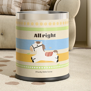 Round Trash Can 10L With Horse Design For Living Room Kitchen Bathroom - Product Image 1