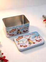 Boîte rectangulaire en fer blanc écologique et alimentaire, design personnalisé, pour biscuits et chocolats de Noël, faible MOQ, vente en gros