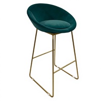 Tabouret de bar en velours vert de luxe en gros, chaise haute de comptoir avec cadre doré pour restaurant, hôtel, réception