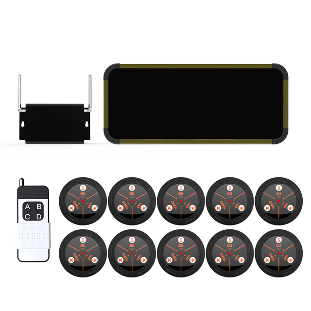 Wireless Paging Calling System Restaurant Guest Service Order Call Button 3-key Call/Bill/Cancel 10 Call Buttons Digital Display