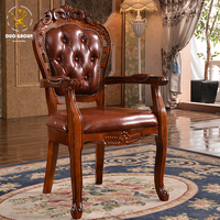 Chaise de salle à manger en bois massif sculpté à la main, avec revêtement personnalisé en tissu/cuir, pour hôtel, restaurant, banquet