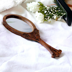 Wooden Handheld <b>Mirror</b> Oval Shape Decorative Tabletop <b>Makeup</b> <b>Mirror</b> for Home Bedroom Dressing Room - Product Image 3