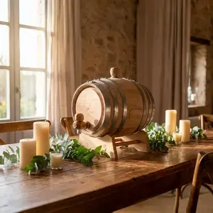 Barril de Roble Blanco de 5 Litros con Bandas Metálicas Galvanizadas y Tapón y Llave para Almacenamiento de Cerveza y Licores - Product Image 4