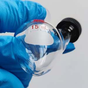 Vetreria da Laboratorio Personalizzata dei Produttori Cinesi, Beuta a Pera in Vetro Borosilicato Trasparente a <span class=keywords><strong>2</strong></span> Colli con Tappo a Vite con O-ring - Product Image 6