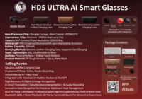 Lunettes Intelligentes de Deuxième Génération avec Traduction IA, Écouteurs Bluetooth Audio, Caméra Haute Définition et Enregistreur Vocal IA
