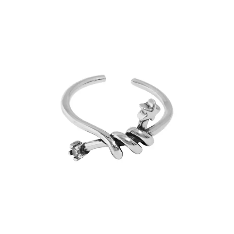 Retro 925 gümüş düğümlü açık yüzükler ayarlanabilir Metal alaşım halat düğümü yüzükler kadınlar için parti