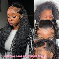 Pelucas Frontales de Encaje con Ondas de Agua, Cabello Humano Transparente, Pelucas Frontales de Encaje de Cabello Humano para Mujeres Negras, Cabello Humano Húmedo y Ondulado