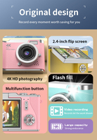 Kamera Digital Mini Lucu 2.4 Hd Rotary 4K Baterai Lithium 800mAh Zoom 16X Layar 2-3" Sensor CCD TF/MicroSD Pengambilan Video
