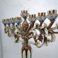 Ménorah classique à 9 branches plaquée or, décoration religieuse, finition antique, cuivre, Hanukkah, design de la vieille ville de Jérusalem