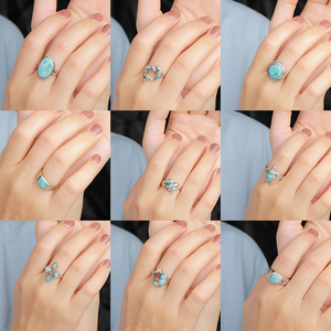 Anello in argento 925 Boho fatto <span class=keywords><strong>a</strong></span> <span class=keywords><strong>mano</strong></span> con finitura delicata Larimar tagliata e gioielli eleganti meticoloso intarsio artistico - Product Image 5