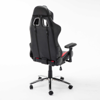 Chaise de gaming en cuir rouge de luxe avec base en métal chromé de 350 mm pour longues sessions